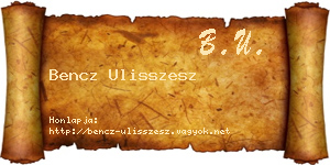 Bencz Ulisszesz névjegykártya
